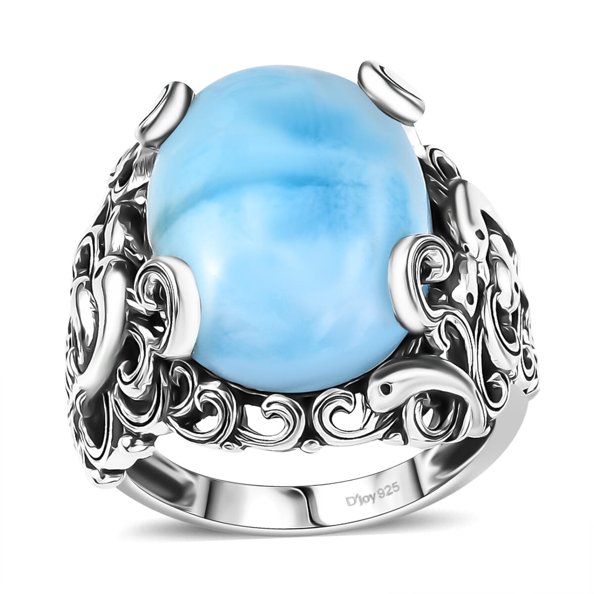 Indian Artisan Crafted Larimar 13.70 ctw Ocean Spirit Ring in Sterling Silver (Size 6.0) image number 0