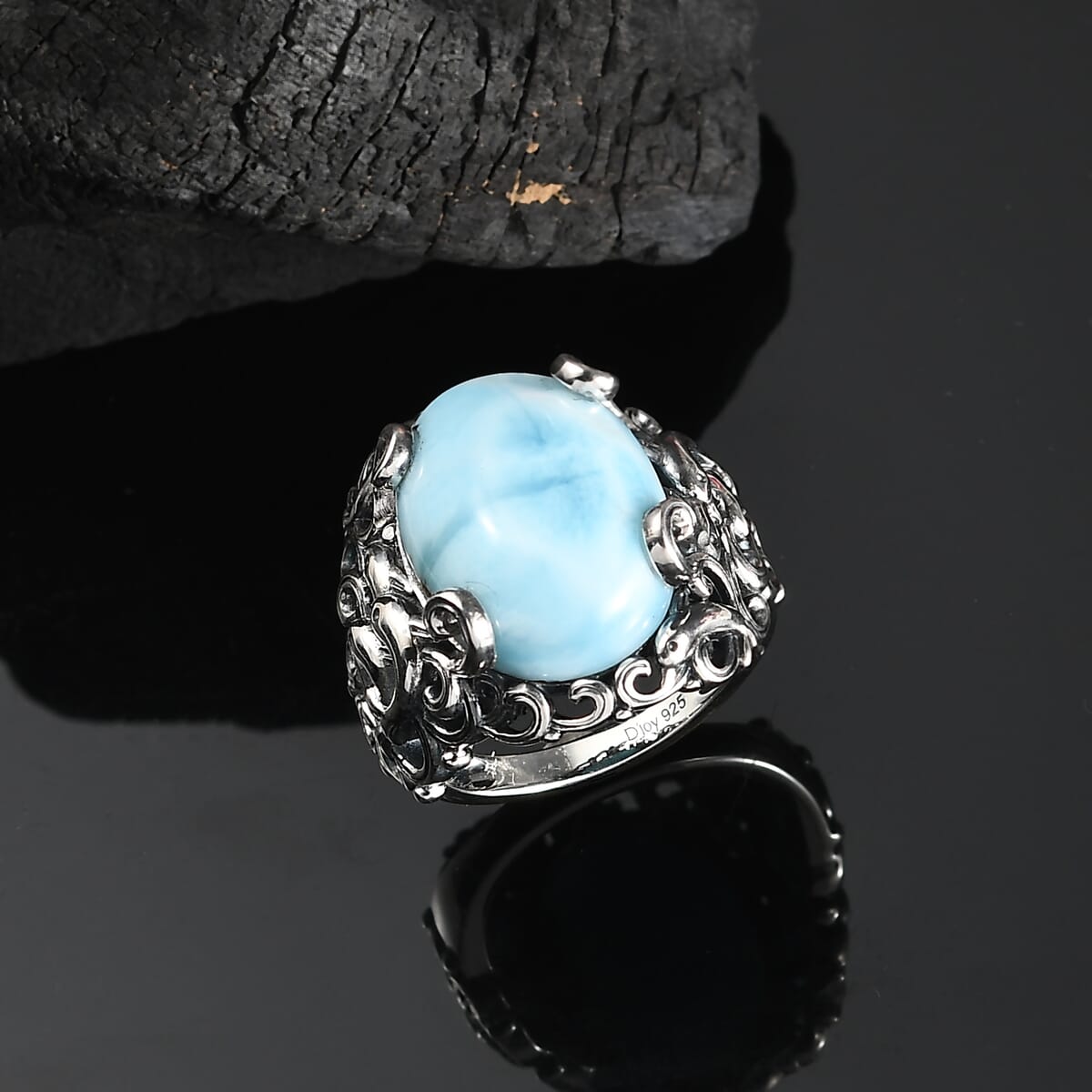 Indian Artisan Crafted Larimar 13.70 ctw Ocean Spirit Ring in Sterling Silver (Size 6.0) image number 1