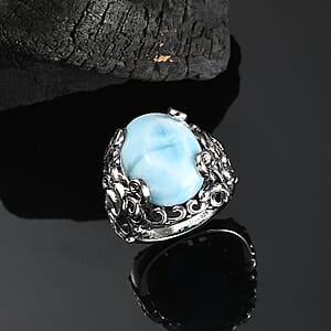 D'Joy Indian Artisan Crafted Larimar 13.70 ctw Ocean Spirit Ring in Sterling Silver (Size 6.0)