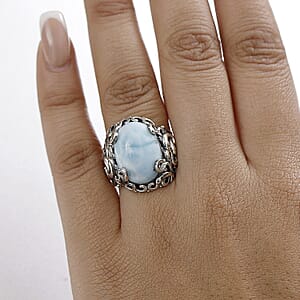 D'Joy Indian Artisan Crafted Larimar 13.70 ctw Ocean Spirit Ring in Sterling Silver (Size 6.0)