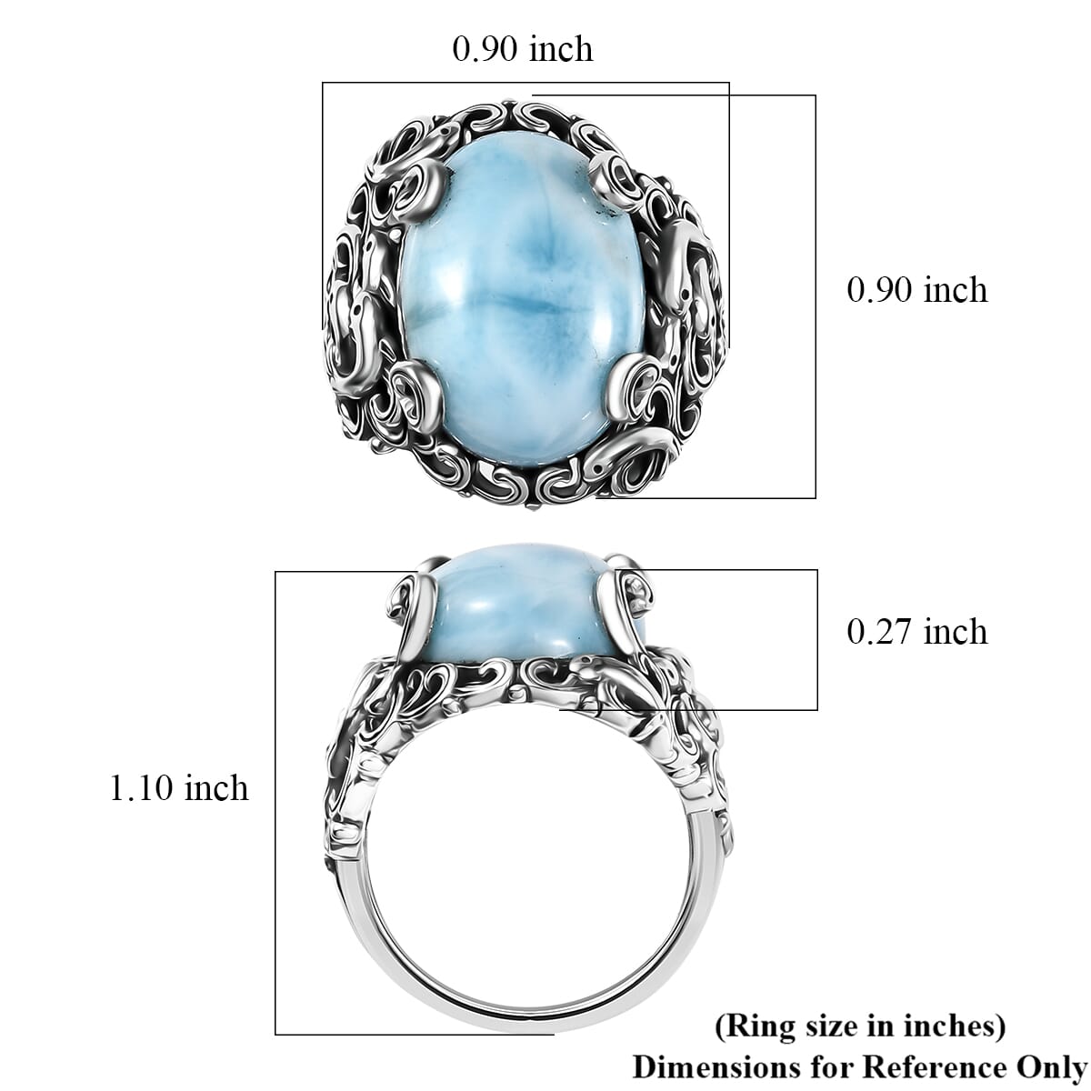 Indian Artisan Crafted Larimar 13.70 ctw Ocean Spirit Ring in Sterling Silver (Size 6.0) image number 5
