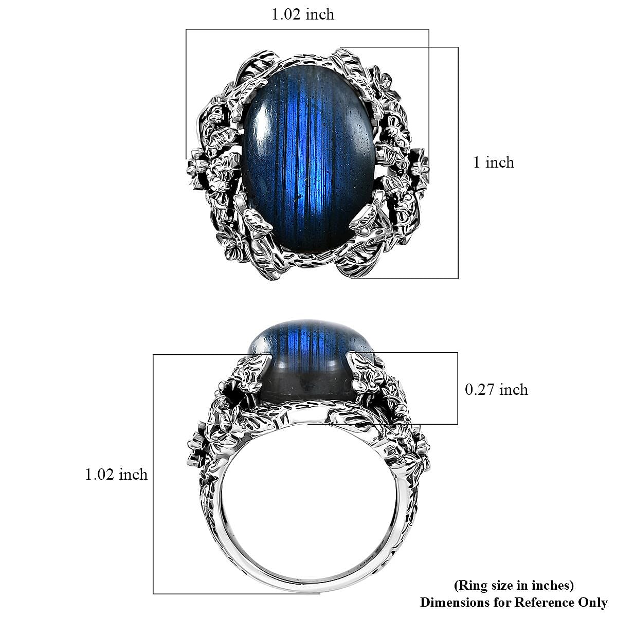 D'Joy Indian Artisan Crafted AAA Malagasy Labradorite 13.50 ctw Mystic Bloom Ring in Sterling Silver (Size 6.0) image number 5