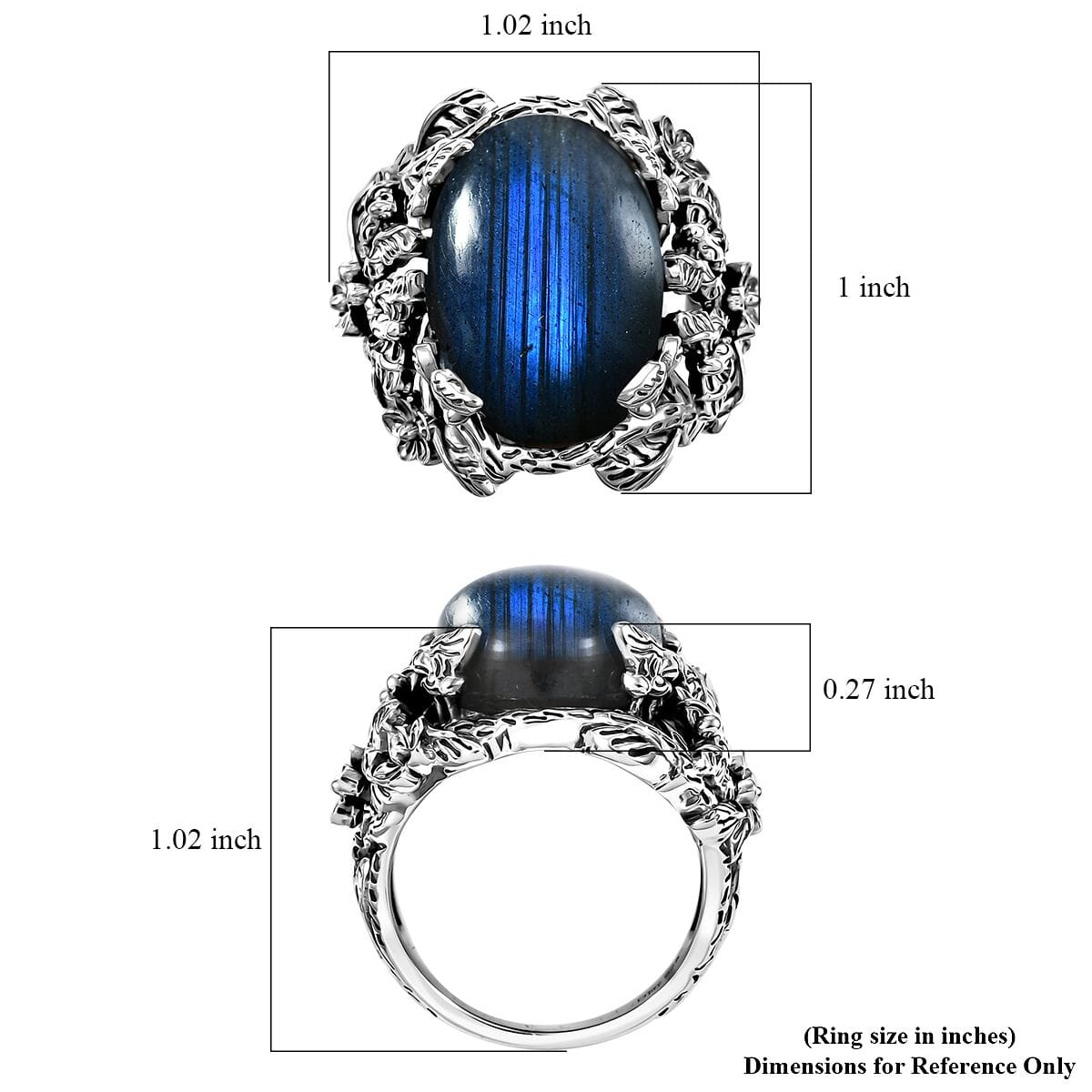 Indian Artisan Crafted AAA Malagasy Labradorite 13.50 ctw Mystic Bloom Ring in Sterling Silver (Size 8.0) image number 5