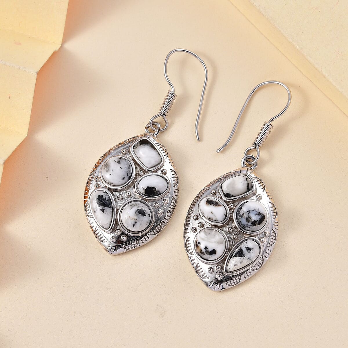 Karis White Buffalo Turquoise 8.10 ctw Southwest Earrings in Platinum Bond image number 1
