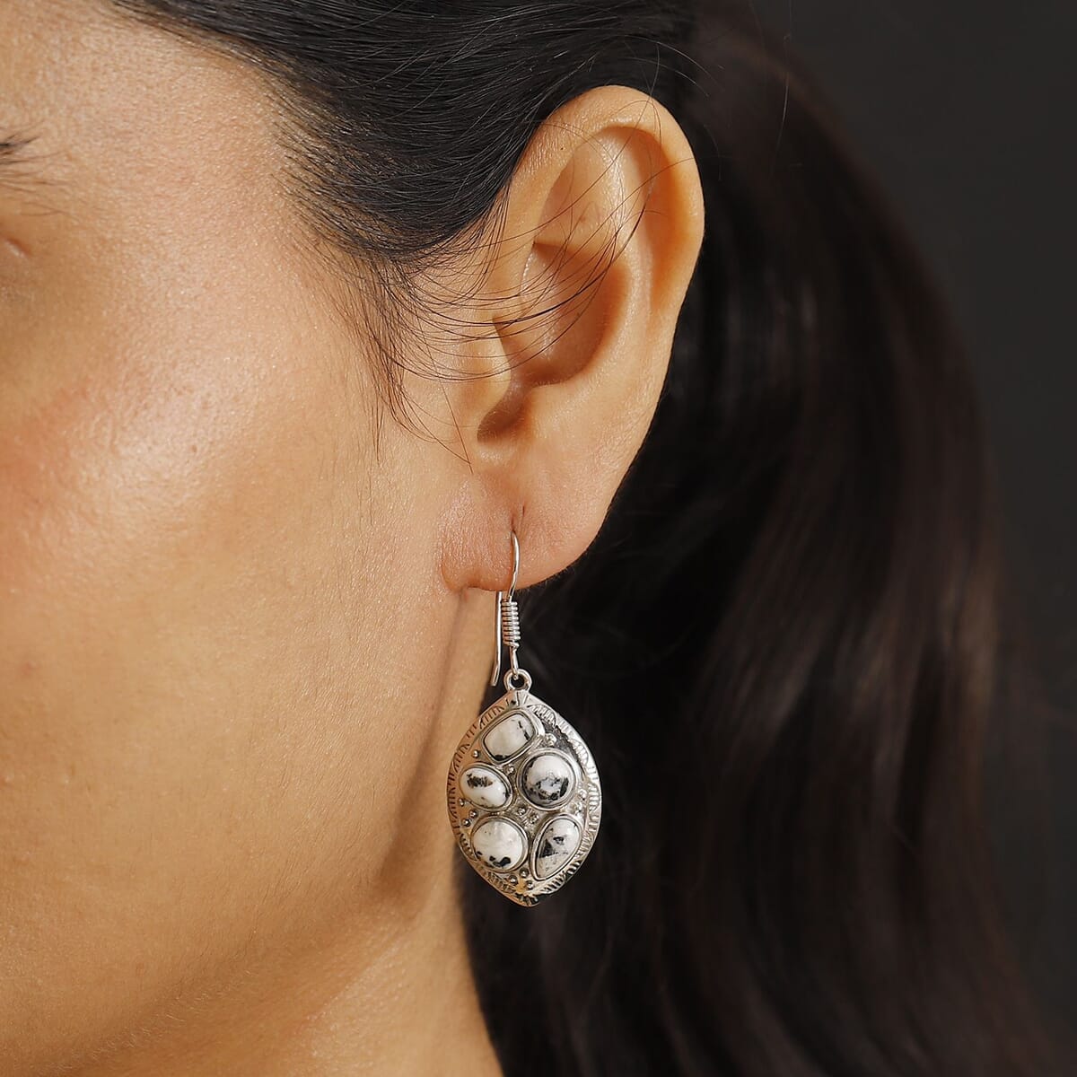 Karis White Buffalo Turquoise 8.10 ctw Southwest Earrings in Platinum Bond image number 2