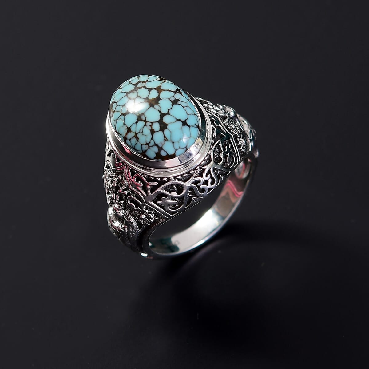 Indian Artisan Crafted Premium Blue Moon Turquoise 6.20 ctw Royal Hunt Ring in Sterling Silver (Size 9.0) image number 1