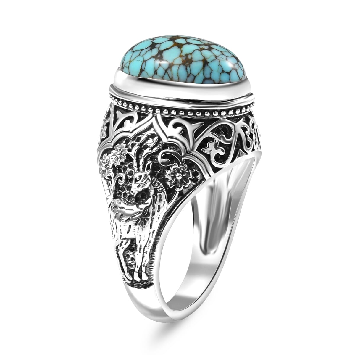 Indian Artisan Crafted Premium Blue Moon Turquoise 6.20 ctw Royal Hunt Ring in Sterling Silver (Size 9.0) image number 3