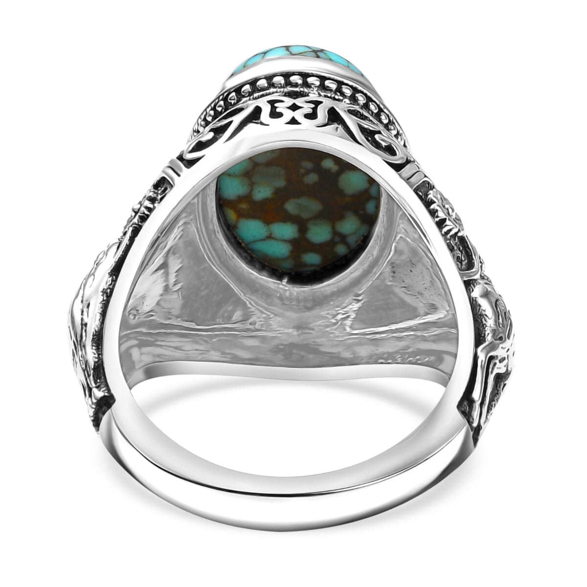 Indian Artisan Crafted Premium Blue Moon Turquoise 6.20 ctw Royal Hunt Ring in Sterling Silver (Size 9.0) image number 4