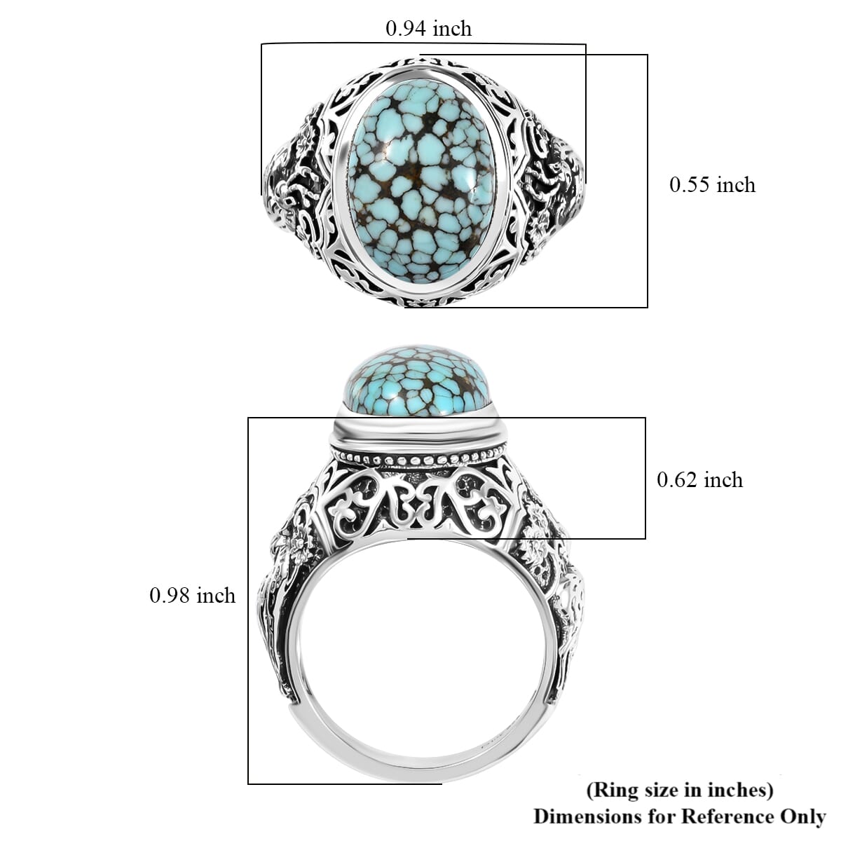Indian Artisan Crafted Premium Blue Moon Turquoise 6.20 ctw Royal Hunt Ring in Sterling Silver (Size 9.0) image number 5