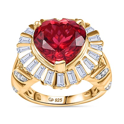 GP Padparadscha Sapphire, Multi Gemstone 10.70 ctw Ring in 18K Vermeil Yellow Gold Over Sterling Silver (Size 9.0)