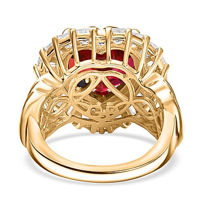 GP Padparadscha Sapphire, Multi Gemstone 10.70 ctw Ring in 18K Vermeil Yellow Gold Over Sterling Silver (Size 9.0)
