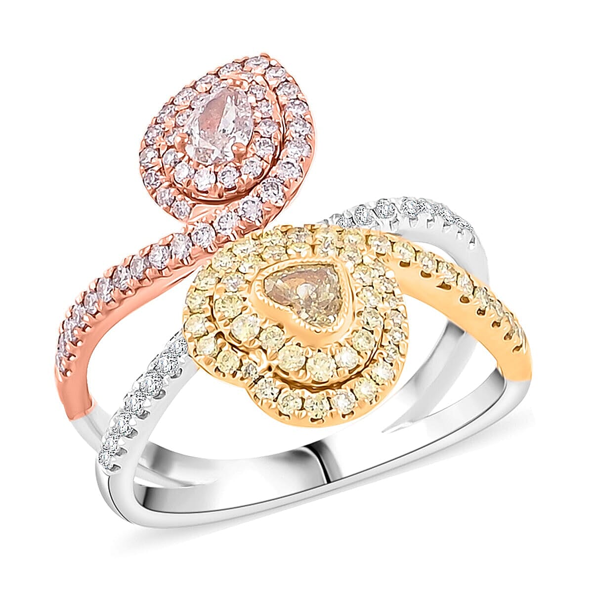 Modani Natural SI Pink, Yellow and White Diamond Ring in 950 Platinum, 18K Yellow & Rose Gold 1.13 ctw (Size 10.0)