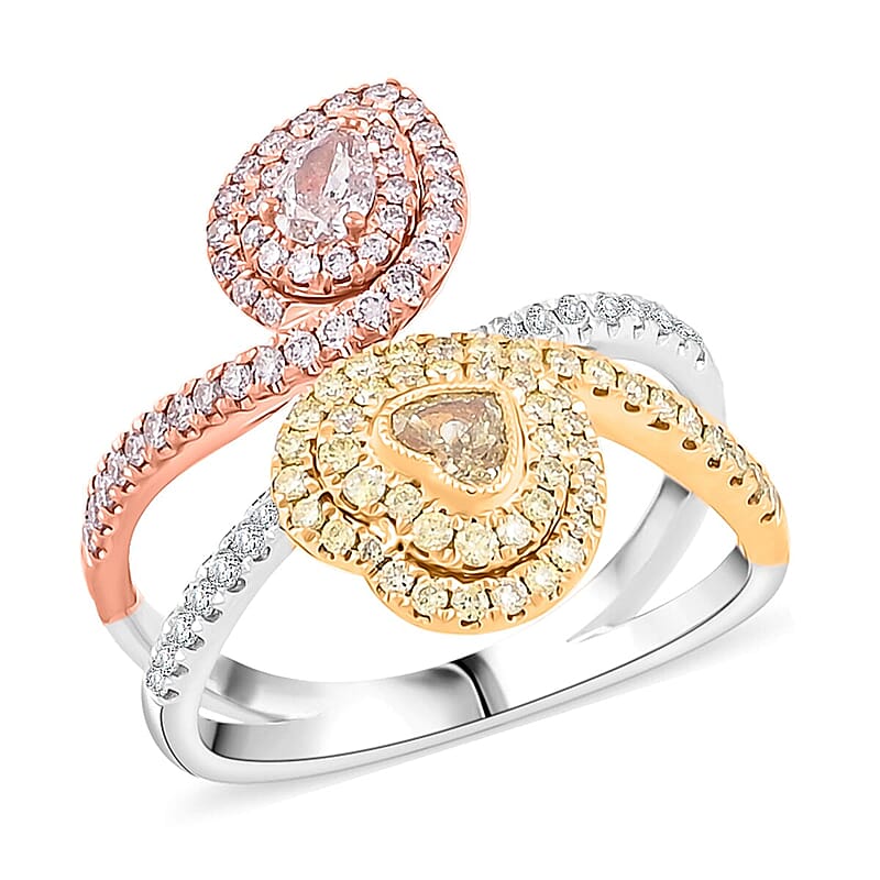Modani Natural SI Pink, Yellow and White Diamond Ring in 950 Platinum, 18K Yellow & Rose Gold 1.13 ctw (Size 10.0)