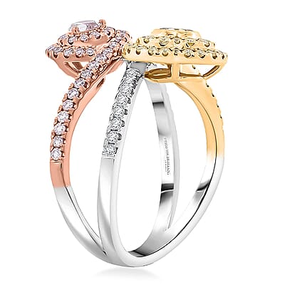 Modani Natural SI Pink, Yellow and White Diamond Ring in 950 Platinum, 18K Yellow & Rose Gold 1.13 ctw (Size 10.0)