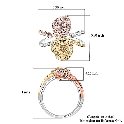 Modani Natural SI Pink, Yellow and White Diamond Ring in 950 Platinum, 18K Yellow & Rose Gold 1.13 ctw (Size 10.0)
