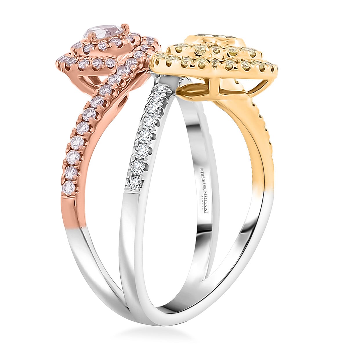 Modani Natural Pink, Yellow and White Diamond 1.13 ctw Ring in 950 Platinum, 18K Yellow & Rose Gold (Size 9.0)  image number 3