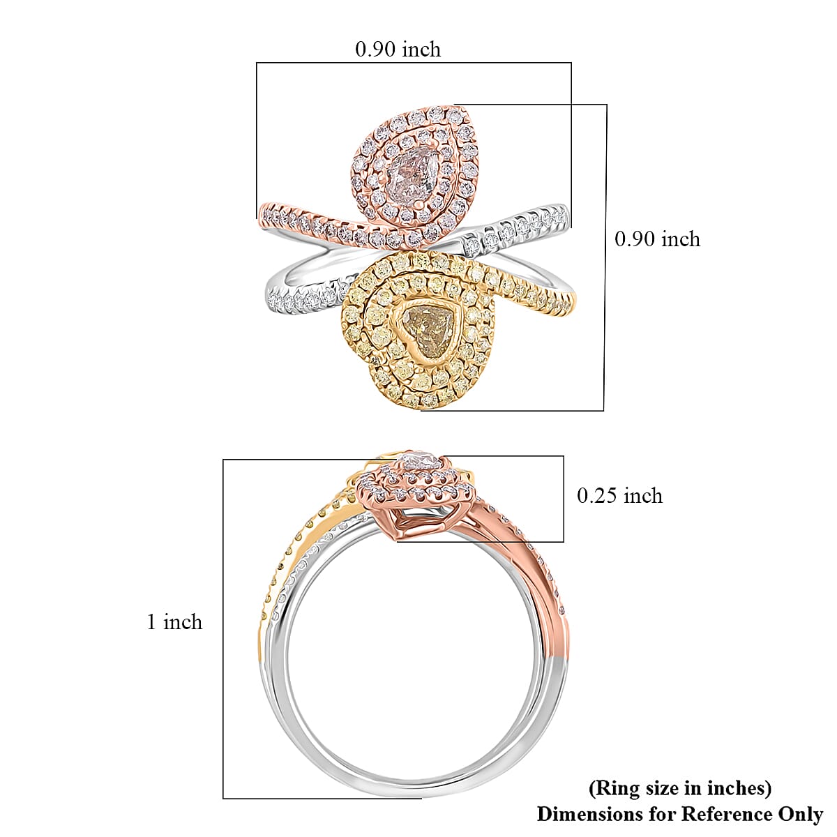 Modani Natural Pink, Yellow and White Diamond 1.13 ctw Ring in 950 Platinum, 18K Yellow & Rose Gold (Size 9.0)  image number 5