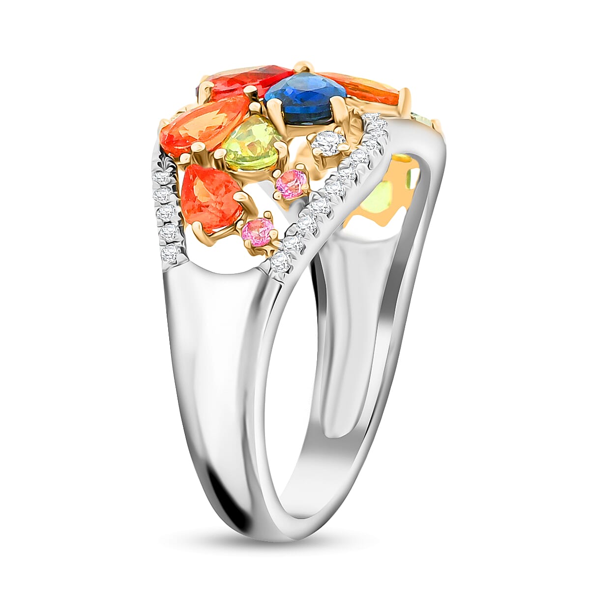 Modani 950 Platinum and 18K Yellow Gold Multi Sapphire, Diamond Ring (Size 10.0) (5.72 g) 2.38 ctw image number 3