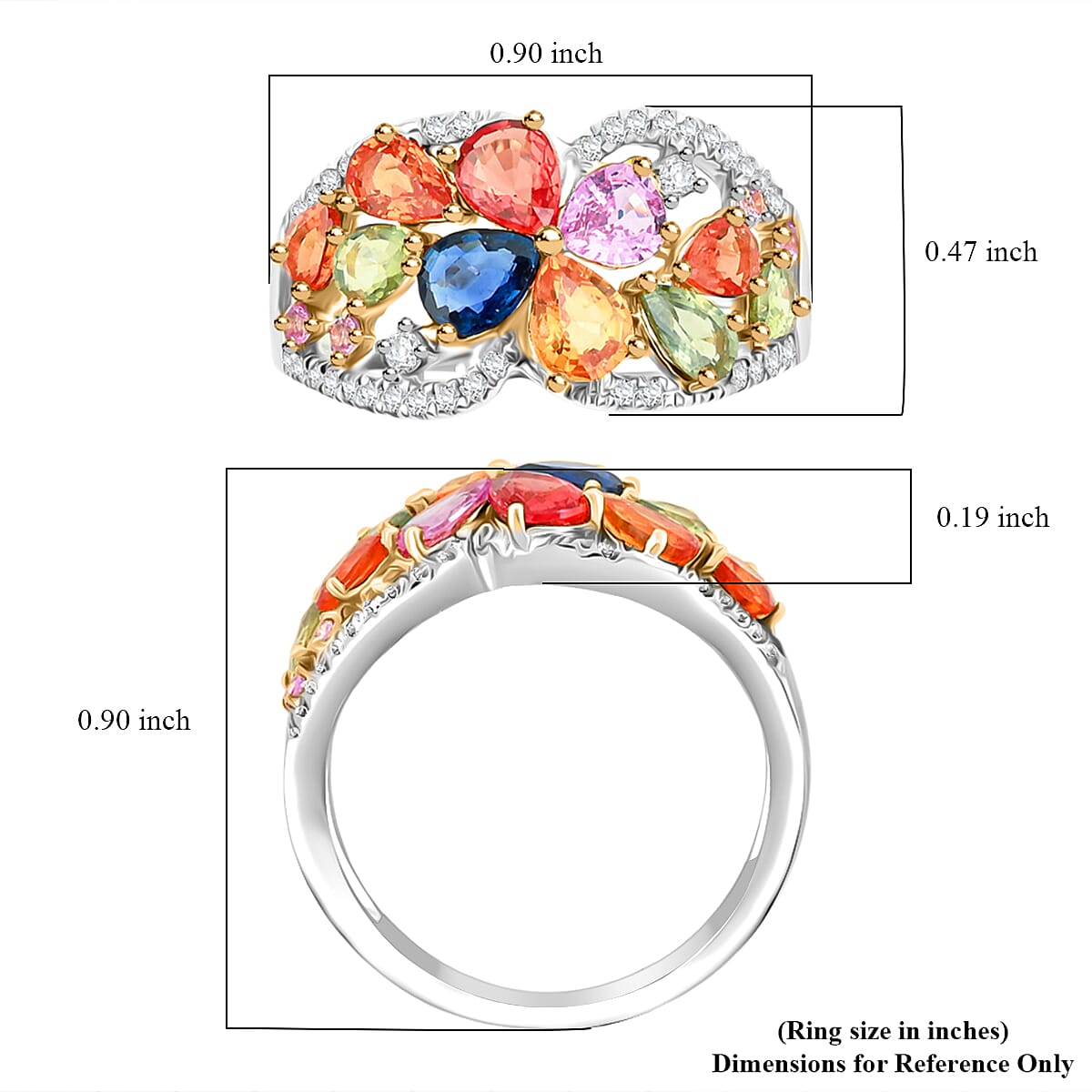 Modani 950 Platinum and 18K Yellow Gold Multi Sapphire, Diamond Ring (Size 10.0) (5.72 g) 2.38 ctw image number 5