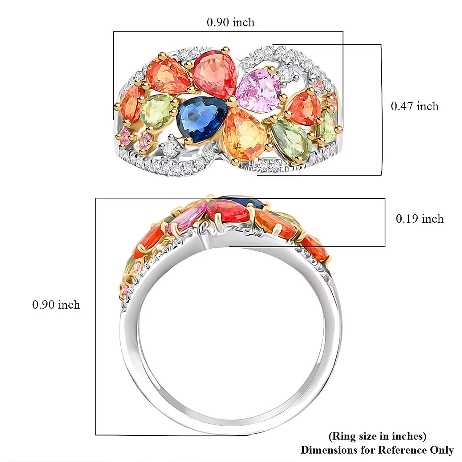 Modani Multi Sapphire and Diamond 2.38 ctw Ring in 950 Platinum and 18K Yellow Gold (Size 5.0) 5.72 Grams