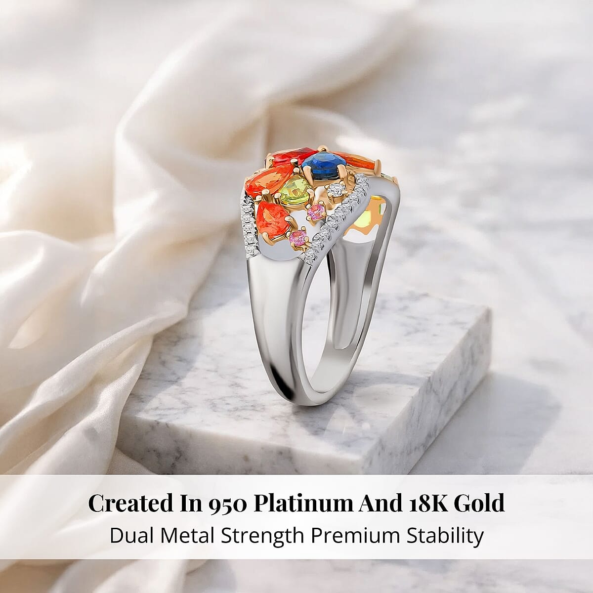 Modani Multi Sapphire and Diamond 2.38 ctw Ring in 950 Platinum and 18K Yellow Gold (Size 5.5) 5.72 Grams image number 2