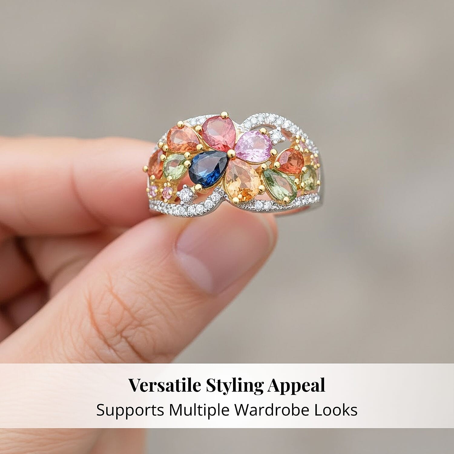 Modani Multi Sapphire and Diamond 2.38 ctw Ring in 950 Platinum and 18K Yellow Gold (Size 6.0) 5.72 Grams