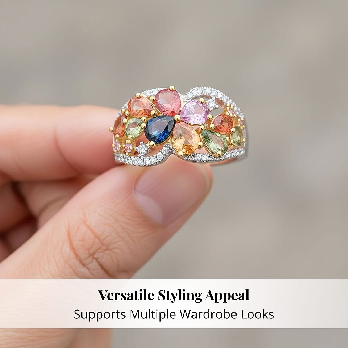 Modani Multi Sapphire and Diamond 2.38 ctw Ring in 950 Platinum and 18K Yellow Gold (Size 6.5) 5.72 Grams image number 4