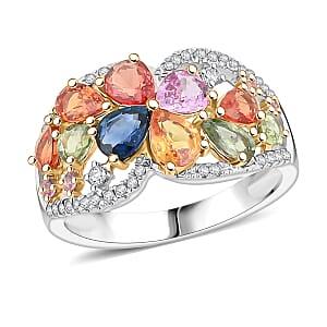 Modani Multi Sapphire and Diamond 2.38 ctw Ring in 950 Platinum and 18K Yellow Gold (Size 7.0) 5.72 Grams