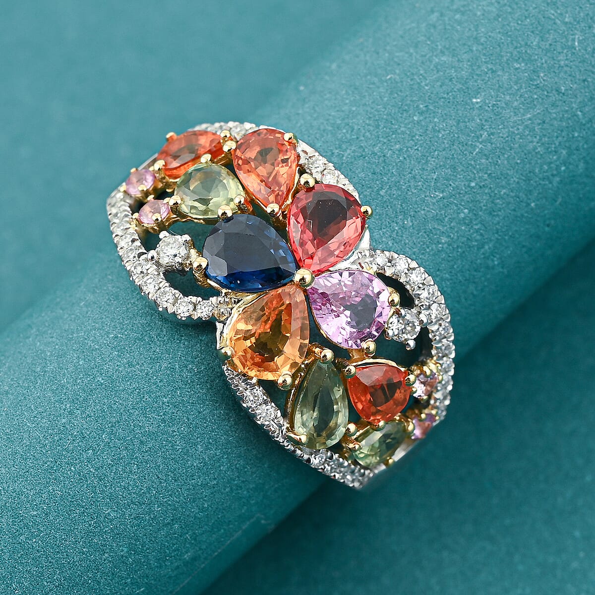Modani Multi Sapphire and Diamond 2.38 ctw Ring in 950 Platinum and 18K Yellow Gold (Size 7.0) 5.72 Grams image number 1