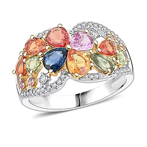 Modani Multi Sapphire and Diamond 2.38 ctw Ring in 950 Platinum and 18K Yellow Gold (Size 7.5) 5.72 Grams