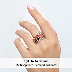 Modani Multi Sapphire and Diamond 2.38 ctw Ring in 950 Platinum and 18K Yellow Gold (Size 7.5) 5.72 Grams
