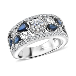 Modani White Diamond (VS,G) and Blue Sapphire 1.76 ctw Ring in 950 Platinum (Size 10.0) 9.55 Grams