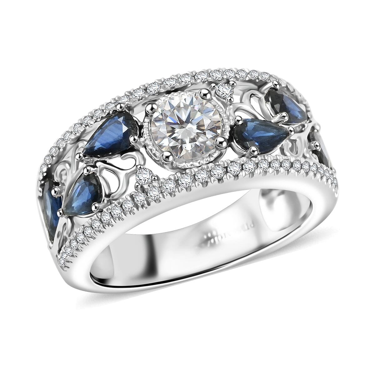 Modani White Diamond (VS,G) and Blue Sapphire 1.76 ctw Ring in 950 Platinum (Size 6.0) 9.55 Grams image number 0