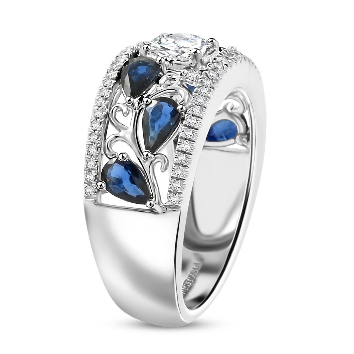 Modani White Diamond (VS,G) and Blue Sapphire 1.76 ctw Ring in 950 Platinum (Size 6.0) 9.55 Grams image number 3