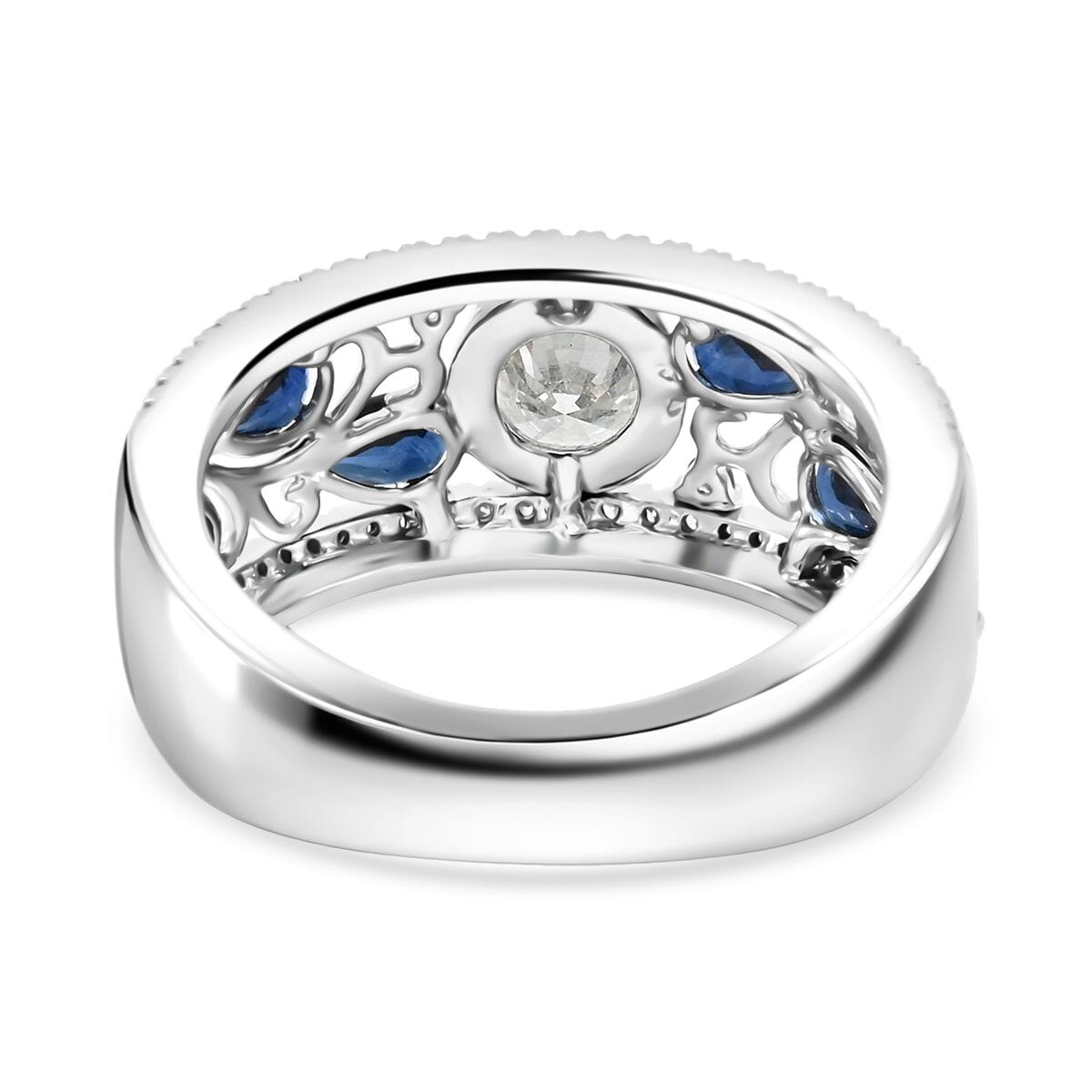 Modani White Diamond (VS,G) and Blue Sapphire 1.76 ctw Ring in 950 Platinum (Size 6.0) 9.55 Grams image number 4