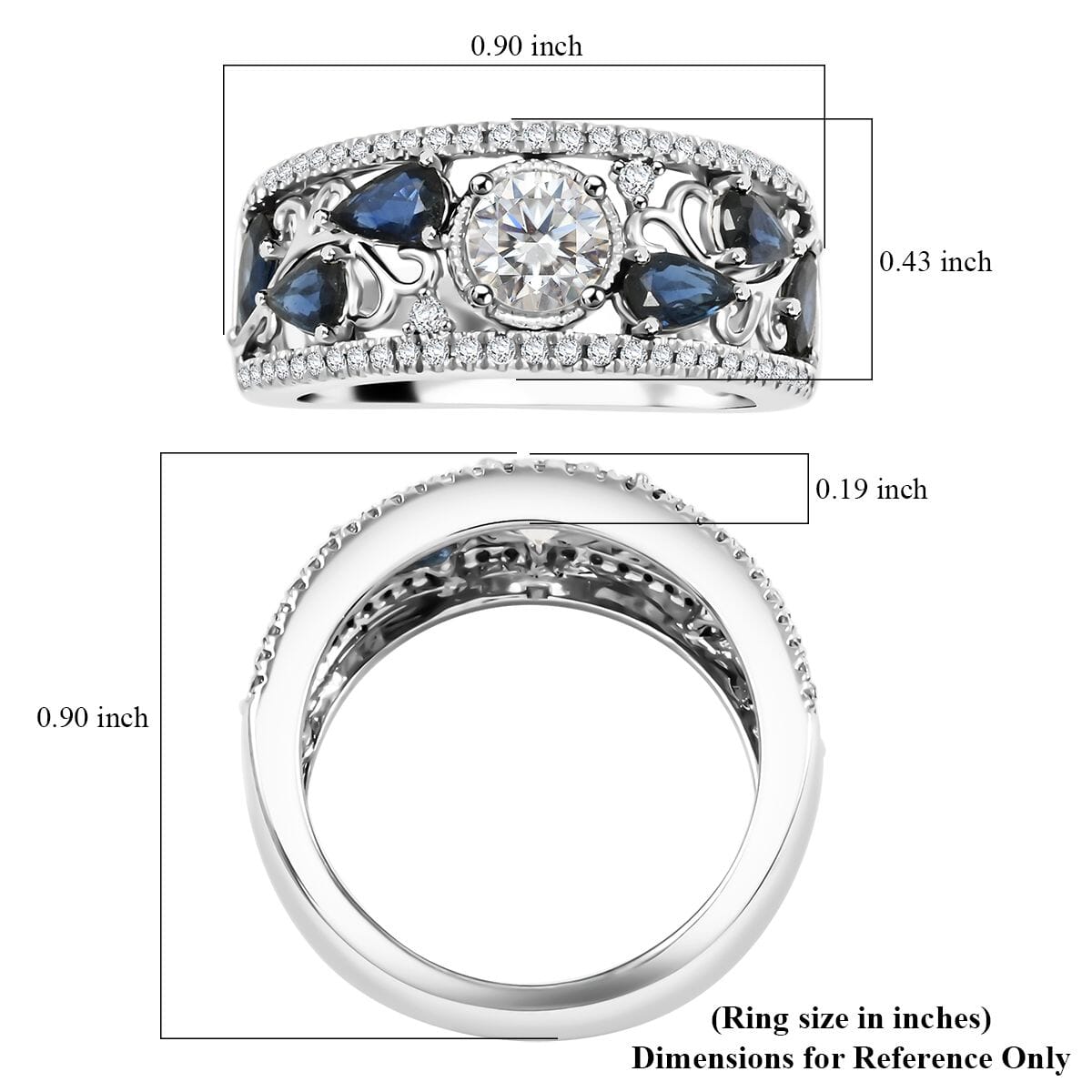 Modani White Diamond (VS,G) and Blue Sapphire 1.76 ctw Ring in 950 Platinum (Size 6.0) 9.55 Grams image number 5