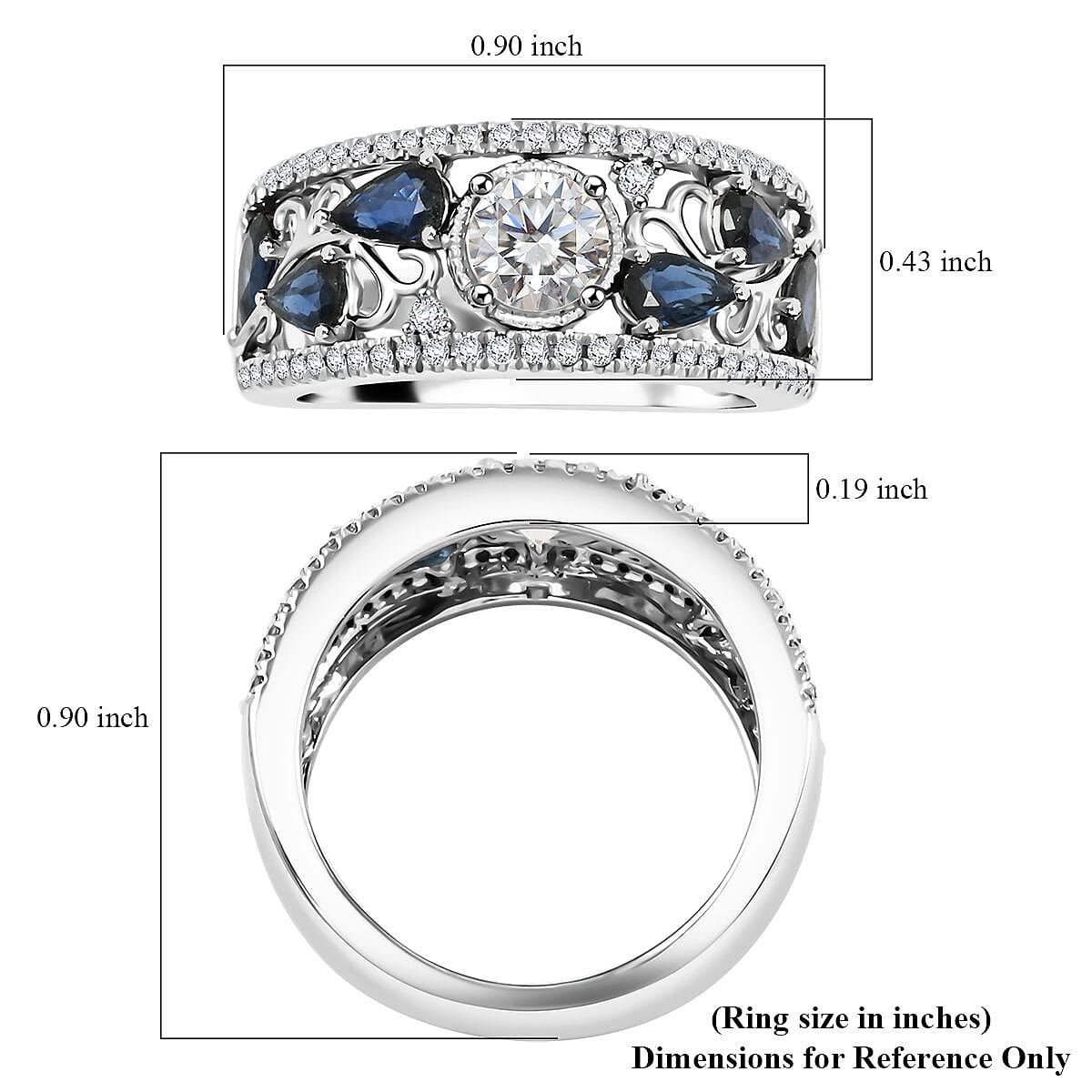 Modani 950 Platinum White Diamond, Blue Sapphire Ring (Size 7.5) (9.55 g) 1.76 ctw image number 5