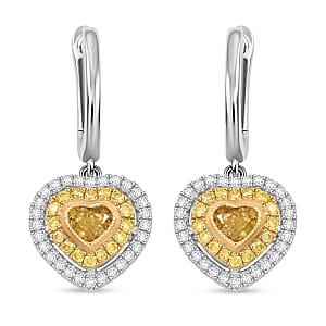 Modani Natural Yellow and White Diamond 0.61 ctw Earrings in 950 Platinum and 18K Yellow Gold