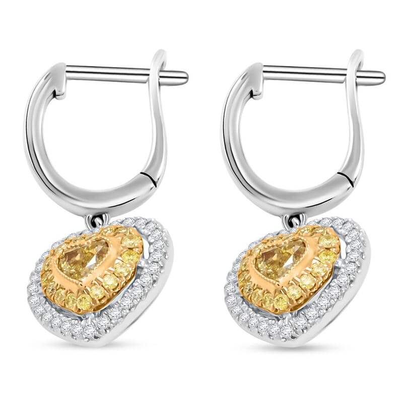 Modani Natural Yellow and White Diamond 0.61 ctw Earrings in 950 Platinum and 18K Yellow Gold