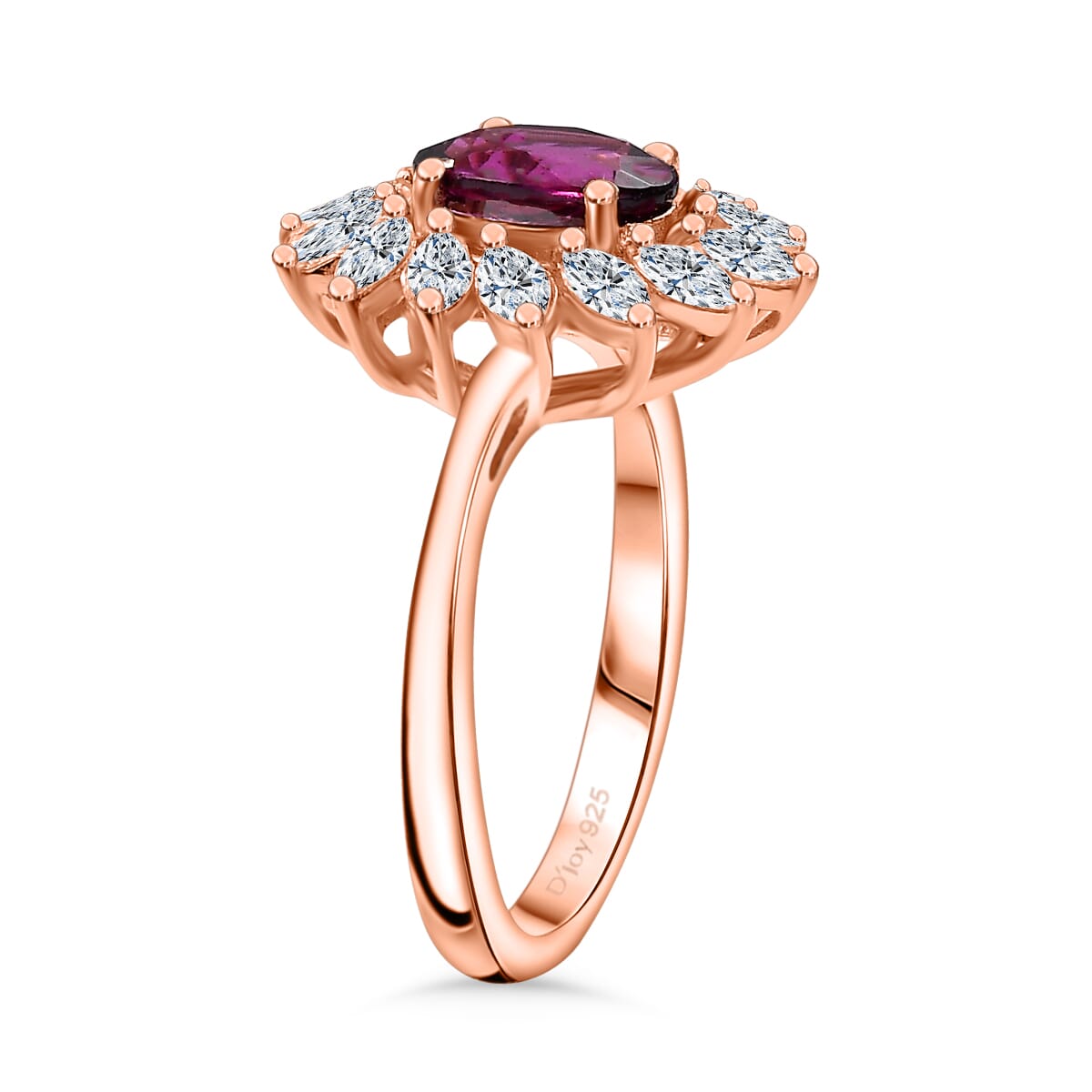 AAA Radiant Ember Garnet and Moissanite 2.40 ctw Floral Ring in 18K Vermeil Rose Gold Sterling Silver (Size 10.0) image number 3