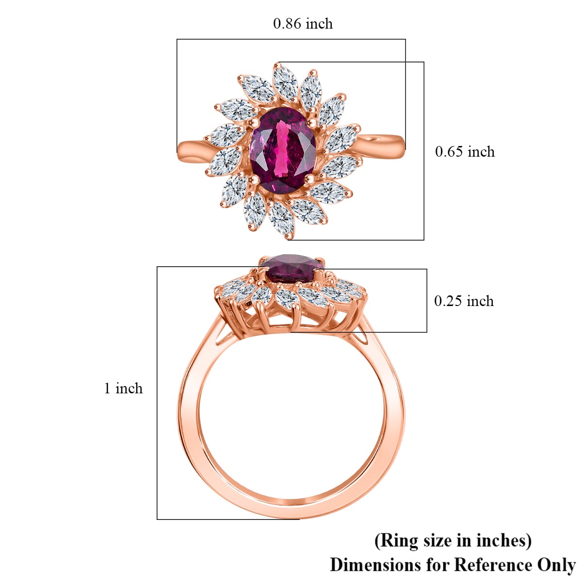 AAA Radiant Ember Garnet and Moissanite 2.40 ctw Floral Ring in 18K Vermeil Rose Gold Sterling Silver (Size 10.0) image number 5