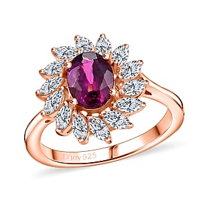 D'Joy AAA Radiant Ember Garnet and Moissanite 2.40 ctw Floral Ring in 18K Vermeil Rose Gold Sterling Silver (Size 7.0)