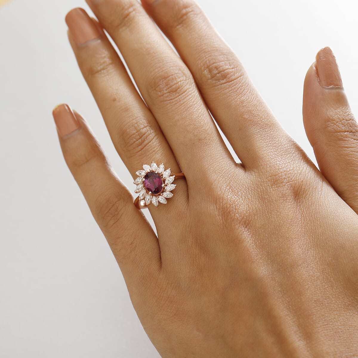 Radiant Ember Garnet ,  Moissanite  Solitaire Ring in 18K RG Vermeil Sterling Silver 2.55 ctw image number 2
