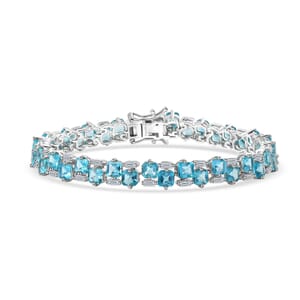 Premium Betroka Blue Apatite and Moissanite 14.80 ctw Art Deco Bracelet in Rhodium Over Sterling Silver (7.25 In)