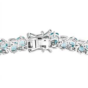 D'Joy Premium Betroka Blue Apatite and Moissanite 14.80 ctw Art Deco Bracelet in Rhodium Over Sterling Silver (7.25 In)