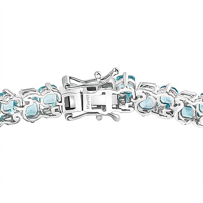D'Joy Premium Betroka Blue Apatite and Moissanite 14.80 ctw Art Deco Bracelet in Rhodium Over Sterling Silver (7.25 In)