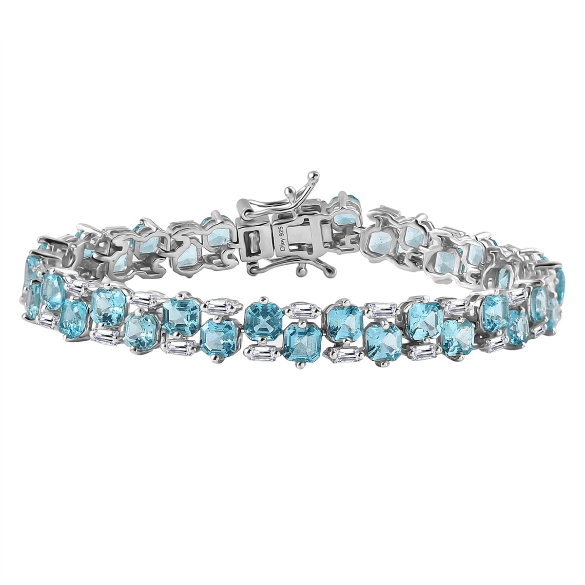 Premium Betroka Blue Apatite and Moissanite 13.40 ctw Art Deco Bracelet in Rhodium Over Sterling Silver (6.50 In) image number 0