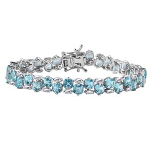 Premium Betroka Blue Apatite and Moissanite 13.40 ctw Art Deco Bracelet in Rhodium Over Sterling Silver (6.50 In)