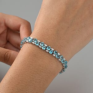 D'Joy Premium Betroka Blue Apatite and Moissanite 13.40 ctw Art Deco Bracelet in Rhodium Over Sterling Silver (6.50 In)