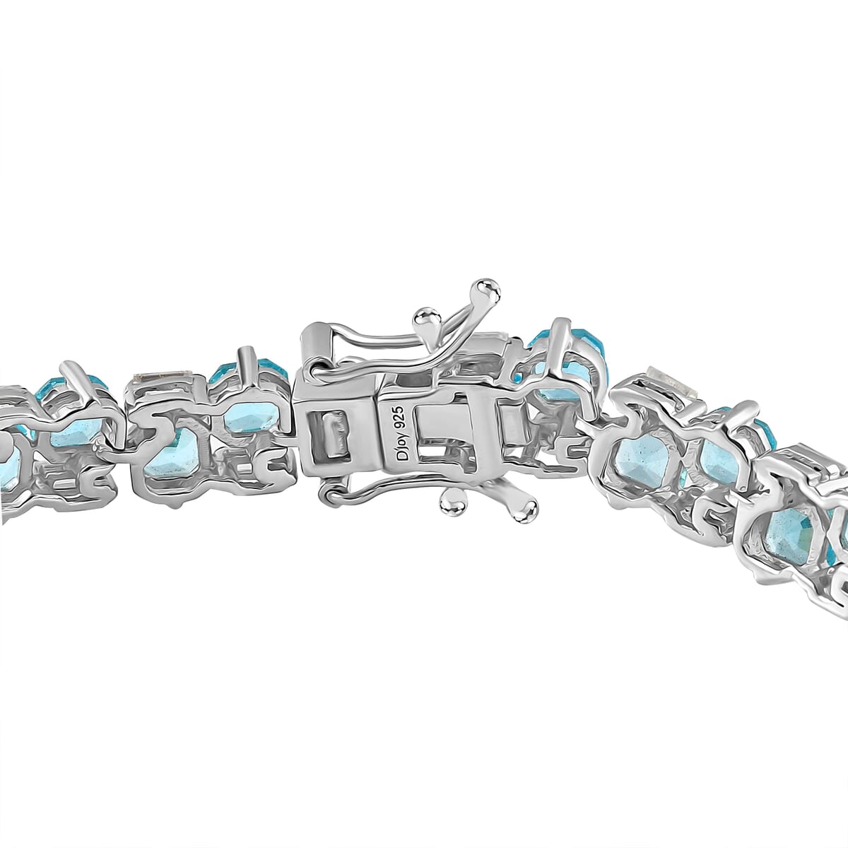 Premium Betroka Blue Apatite and Moissanite 13.40 ctw Art Deco Bracelet in Rhodium Over Sterling Silver (6.50 In) image number 3